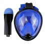 Детская панорамная маска для дайвинга и снорклинга BabySmile Black and Blue (черно-голубая, панорама 180, крепление для экшн камеры, трубка с клапаном системы "поплавок", анти-запотевание стекла)