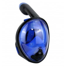 Детская панорамная маска для дайвинга и снорклинга BabySmile Black and Blue (черно-голубая, панорама 180, крепление для экшн камеры, трубка с клапаном системы "поплавок", анти-запотевание стекла)
