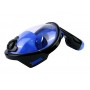 Детская панорамная маска для дайвинга и снорклинга BabySmile Black and Blue (черно-голубая, панорама 180, крепление для экшн камеры, трубка с клапаном системы "поплавок", анти-запотевание стекла)