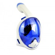 Детская панорамная маска для дайвинга и снорклинга BabySmile White and Blue (бело-голубая, панорама 180, крепление для экшн камеры, трубка с клапаном системы "поплавок", анти-запотевание стекла)