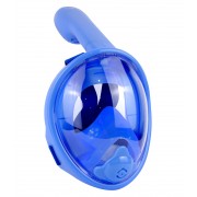 Детская панорамная маска для дайвинга и снорклинга BabySmile Kids (голубая, панорама 180, крепление для экшн камеры, трубка с клапаном системы "поплавок", анти-запотевание стекла)