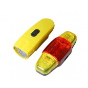 Велофара + задний фонарь для велосипеда KK830 ( 8LED/5LED, 3хAAA), желтый
